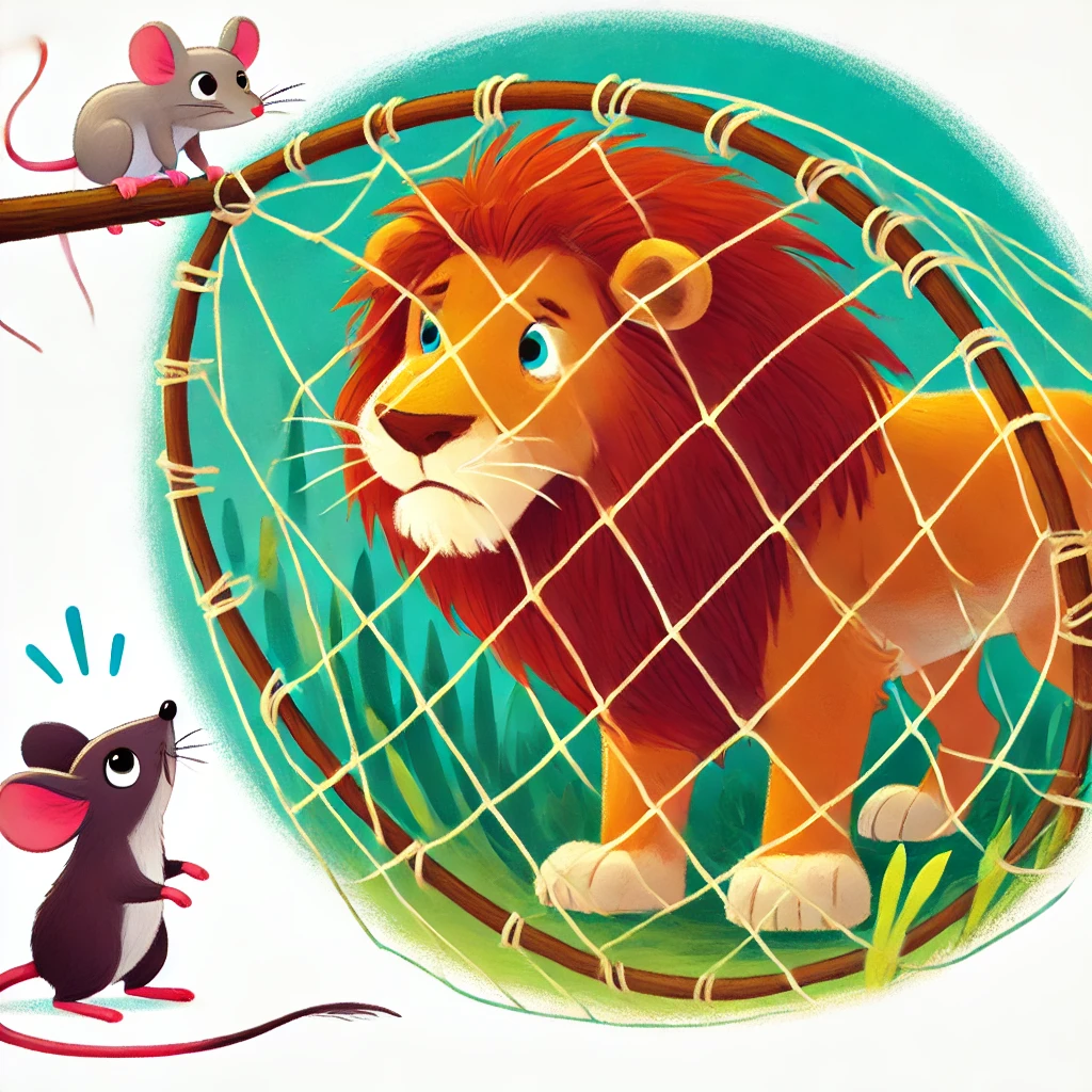 DALL·E-2025-03-2 The Lion and the Clever Mouse