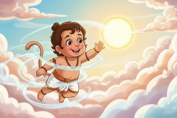 cartoon bal hanuman flying towards sun moral story for kids
