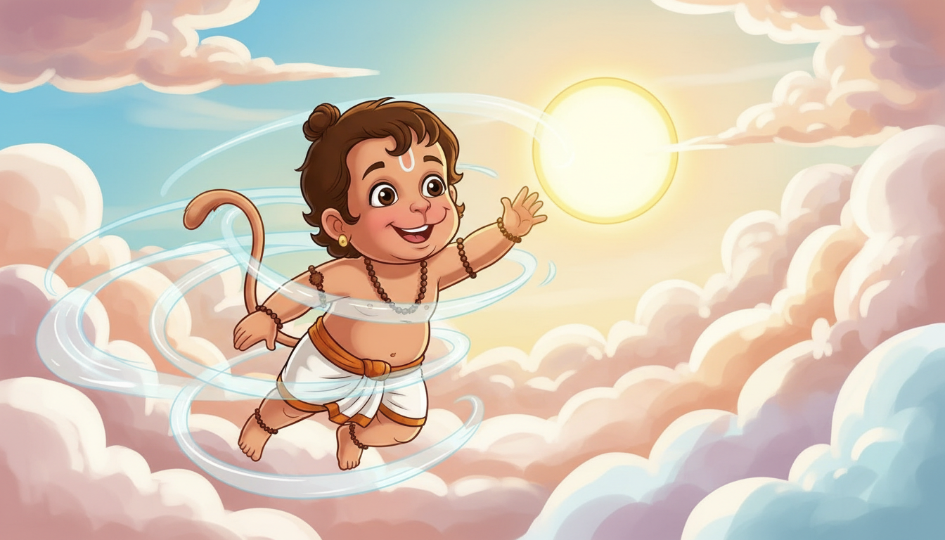 cartoon bal hanuman flying towards sun moral story for kids