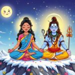 Cartoon illustration of Lord Shiva and Goddess Parvati wedding on Mahashivratri for kids story