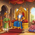 Birbal giving justice in royal court moral story cartoon illustration for kids