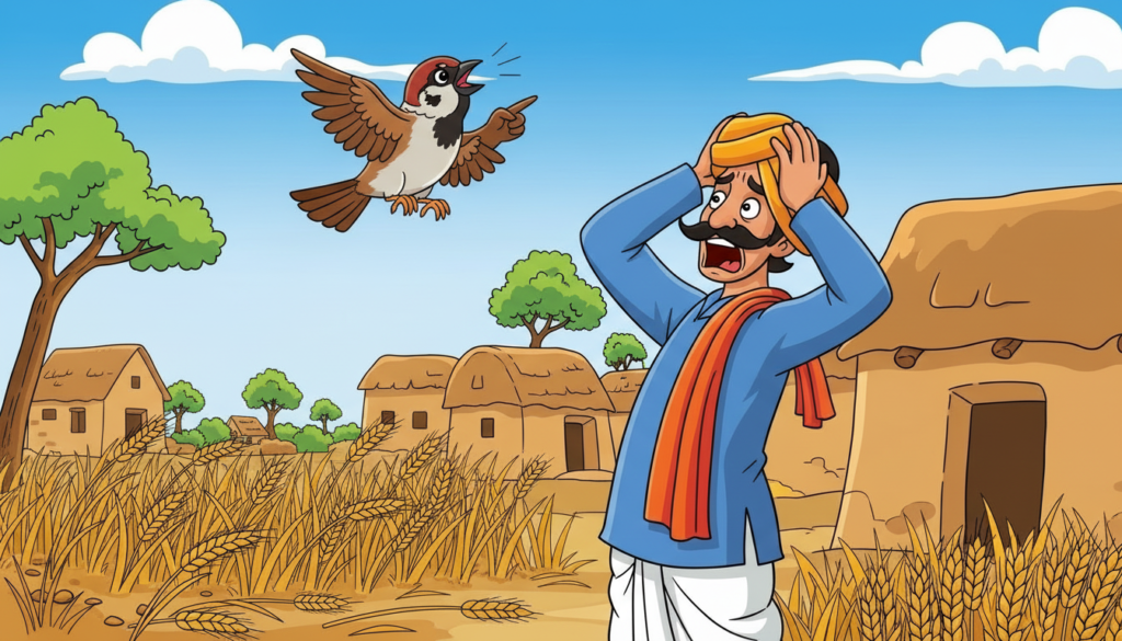 Careless farmer loss sparrow lesson Hindi moral story thumbnail
