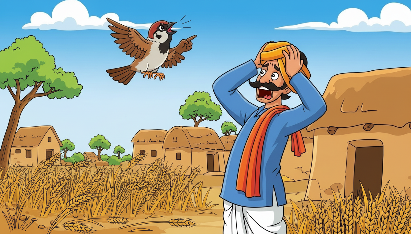 Careless farmer loss sparrow lesson Hindi moral story thumbnail