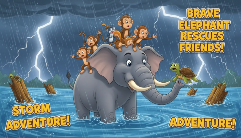 /home/deepak/Desktop/Kind elephant helping small animals cross river.png